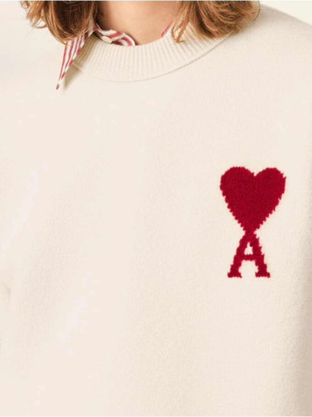 Ami Paris NATURAL CREWNECK WOOL SWEATER WITH AMI DE COEUR red heart crewneck - M